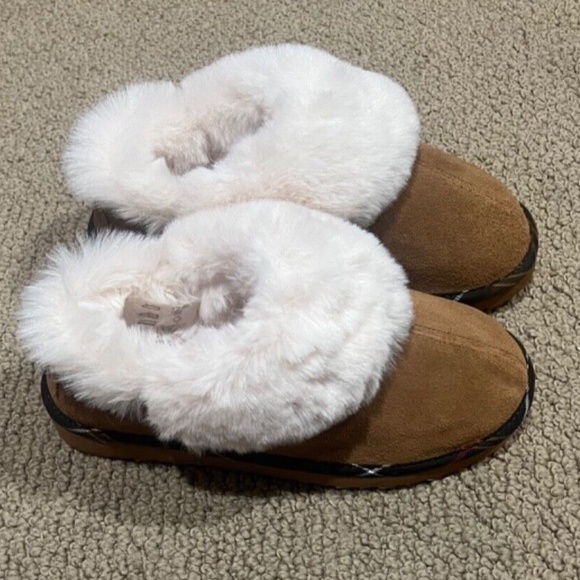 New Barbour Nancy Womens Slippers Shoes Fur Lined Brown Suede size USA 5 NIB - Picture 1 of 7